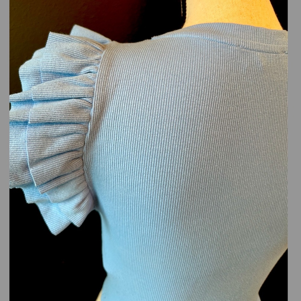 ZARA Blue Ruffle Sleeve Top - Picture 4 of 8